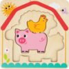 Tooky Toy Drewniane Puzzle Wielowarstwowe Tablica Zwierzątka na Farmie 7 el. - obrazek 4