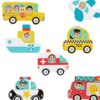 Tooky Toy Drewniane Puzzle Pojazdy Samochody Samolot Statek Miasto Dopasuj Kształty - obrazek 3