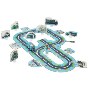 KX3822 Tor samochodowy puzzle policja pojazdy miasto 47 elementów