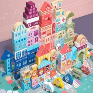 KX6199 Klocki drewniane edukacyjne miasto 100el. + puzzle
