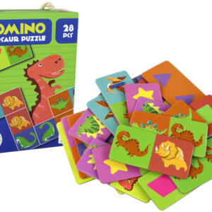 ND24_16516 Gra Logiczna Puzzle Dwustronne Domino Dinozaury 10cm x 5cm 28 El. 5905884450253
