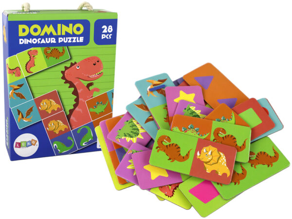 ND24_16516 Gra Logiczna Puzzle Dwustronne Domino Dinozaury 10cm x 5cm 28 El. 5905884450253