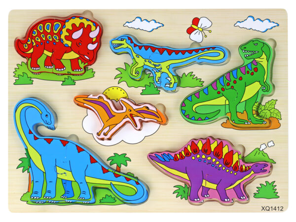 ND24_16695 Drewniane Puzzle 3D Dla Dzieci Gra Logiczna Układanka Dinozaury 11 El. 5905884452813
