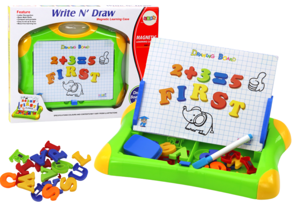 ND24_17999 Tablica Edukacyjna Magnetyczna Literki Cyferki Pisak Gąbka 5905991008750